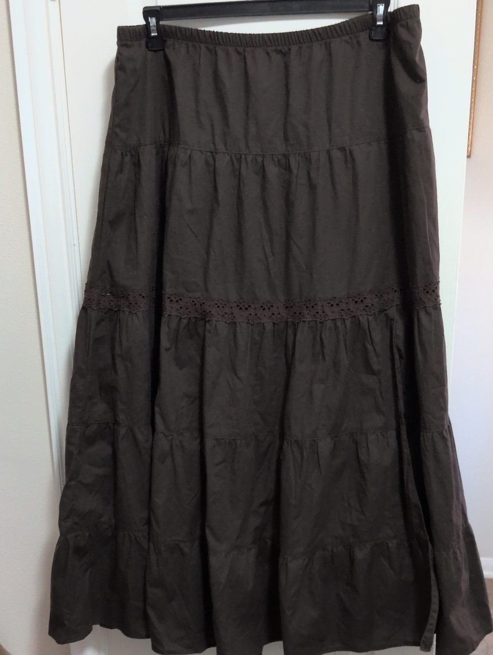 Long Brown Flowy Cotton Skirt